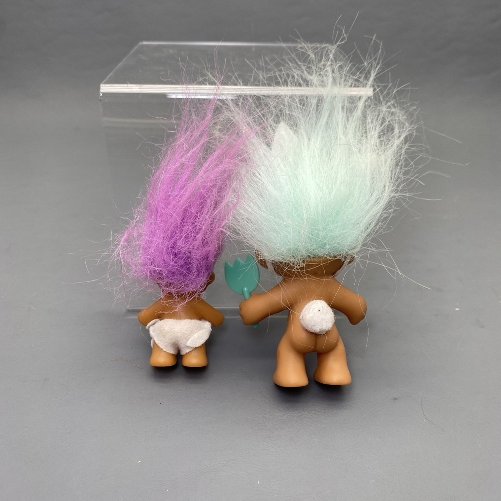 Vintage 3" Blue Bunny Ear Russ Troll & 90s Baby Bunny Purple Hair Troll - Picture 2 of 8
